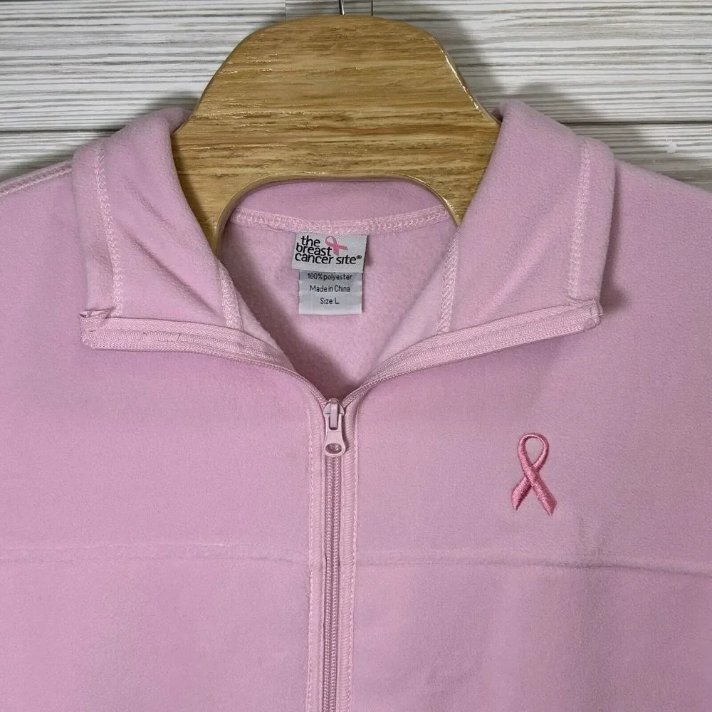 Breast Cancer Site Women's Pink Fleece‎ Sleeveless Full Zip Front Jacket Sz Lg